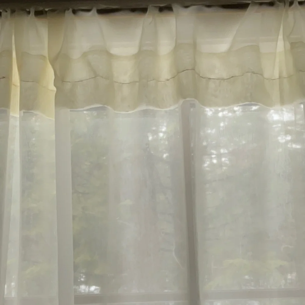 Vintage Elegant Cream and Green Lace Embroidered Curtain
